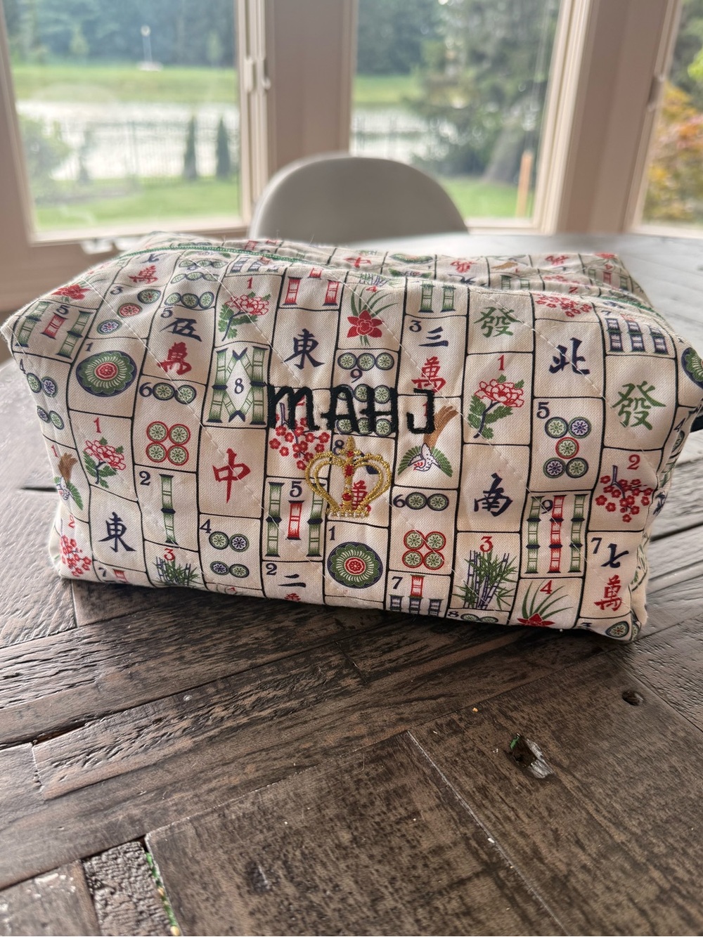 NEW Handmade Mahjong Tile Embroidered & Quilted Boxy Pouch Bag